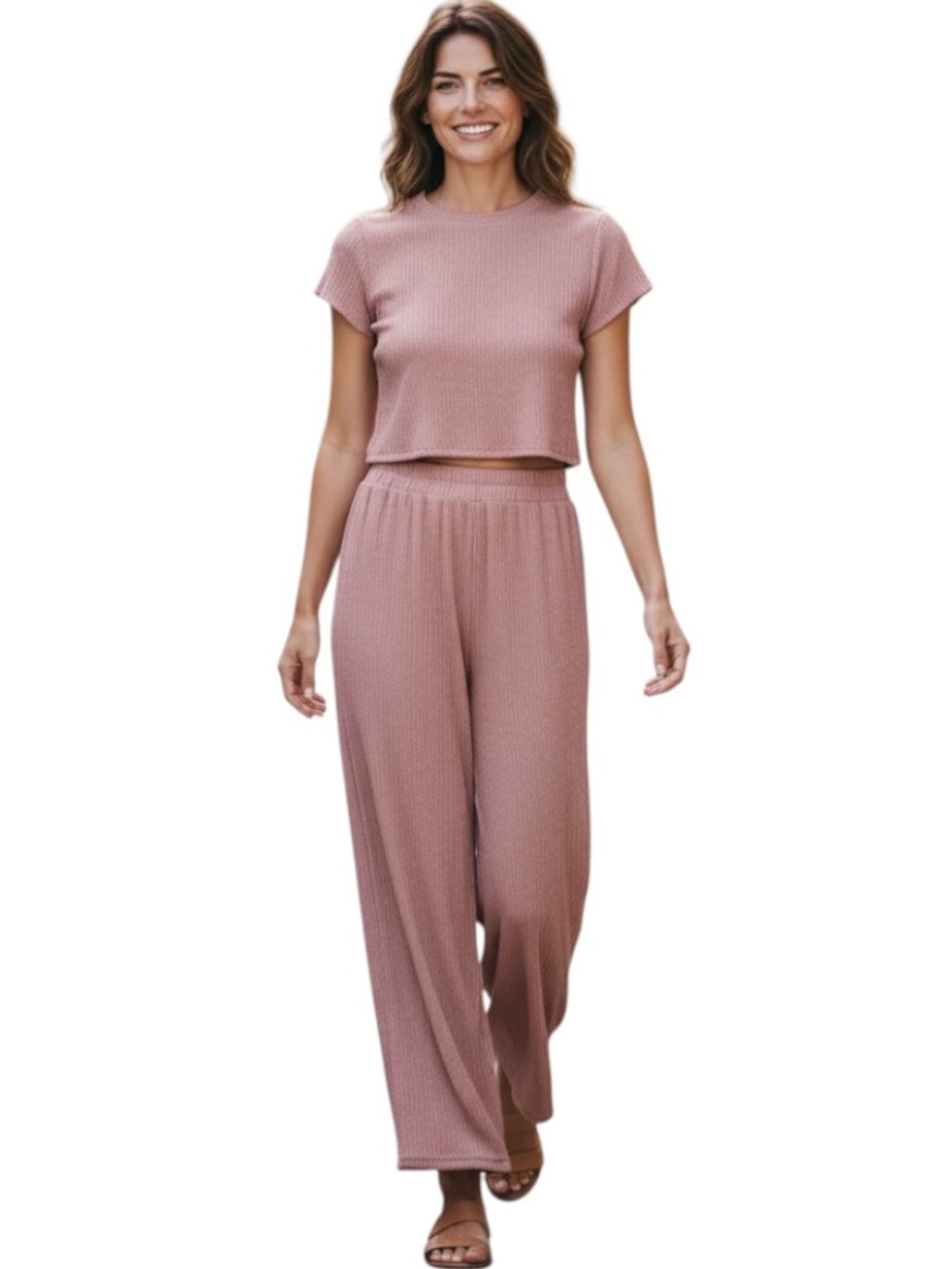 Love Poem Crinkled Pants Set Pink Pearl Medium